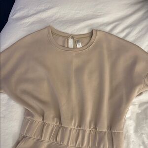 SPANX Air Essentials Beige short sleeve one piece pantsuit, wide leg